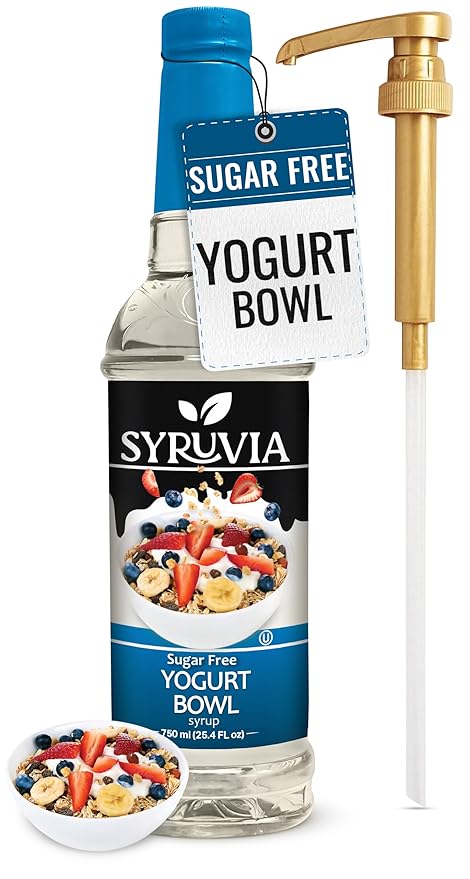 Syruvia Sugar Free Coffee Syrup, Yogurt Bowl Flavored Syrup for Drinks, Lattes and Desserts – 25.4 fl oz, With Pump