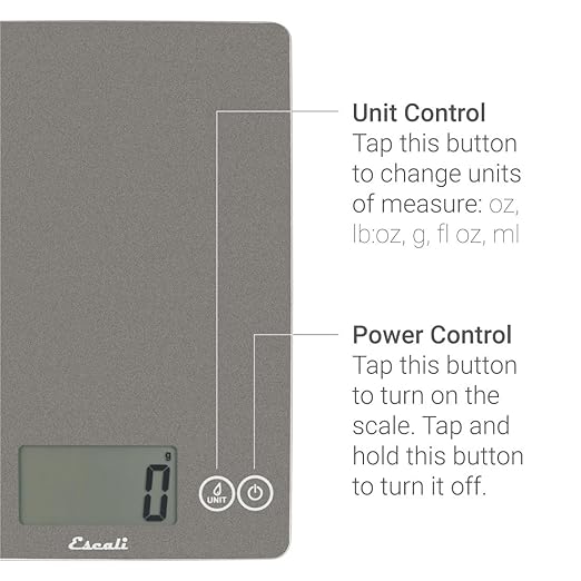 Escali Arti Glass Food Scale Digital Countertop Kitchen, Baking and Cooking Scale with Nutrition and Calorie Counter, 15-Pound Capacity, 9" x 6.5" x .75", Gray Storm