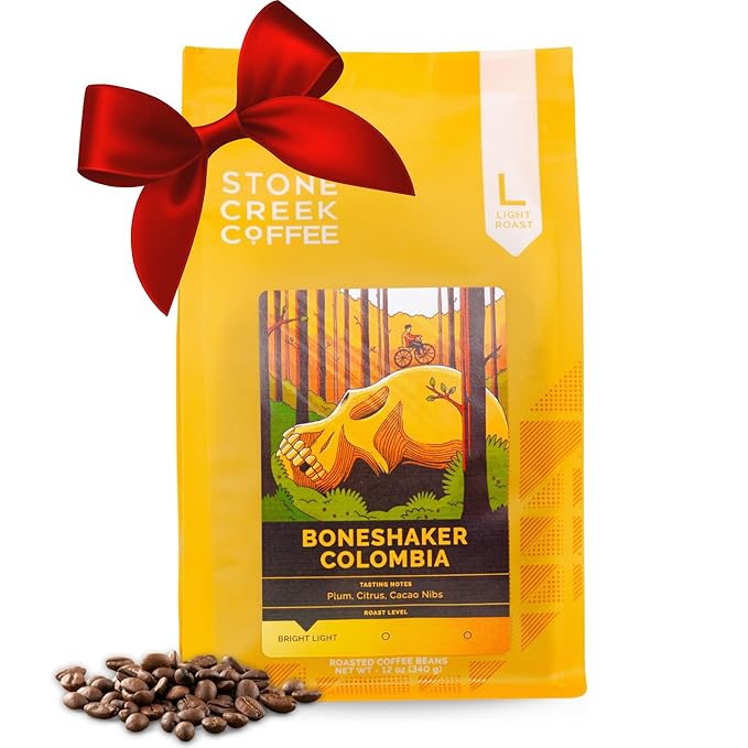 Stone Creek Coffee Light Roast Whole Bean Coffee – 12 Ounce (Pack of 1) – Smooth Specialty Fresh Roasted Coffee Beans with Juicy and Citrus Tasting Notes, Boneshaker Colombia