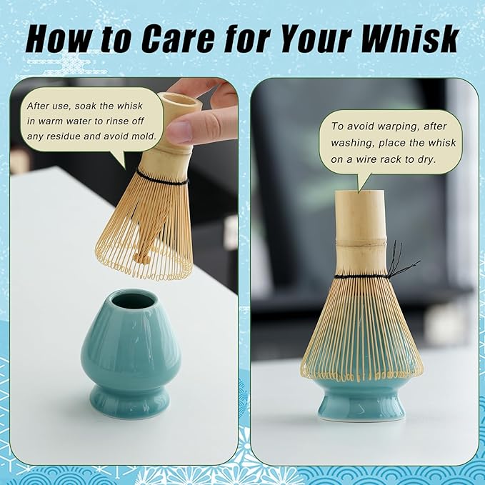 Clay&Fire Matcha Whisk Set, Ceramic Matcha Set, Matcha Bowl with Spout and Whisk, 9 pcs Matcha Tea Kit for Matcha Lovers, Ideal Gift Christmas, Birthday (Blue)