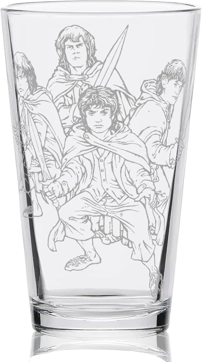 THE HALFLINGS Engraved 16oz Pint Glass | Inspired by Tolkien Power Ring and Middle Earth | Great Christmas Gift Idea | Unique Elvish Fantasy Wizard Fantasy Decor!