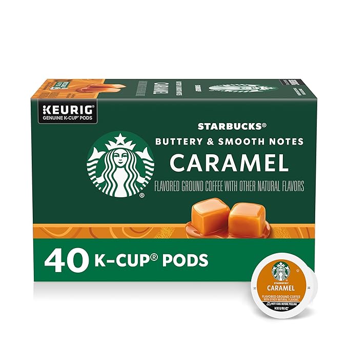 Starbucks K-Cup Coffee Pods, Flavored Hot or Iced Coffee, Caramel, 40 Keurig Pods