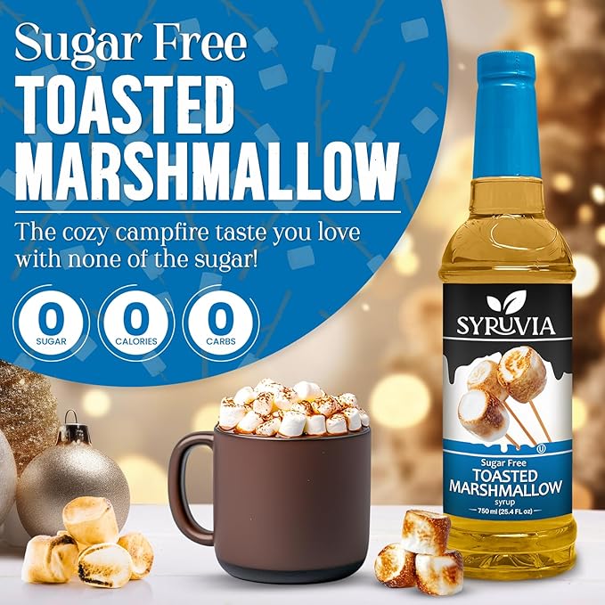 Syruvia Sugar Free Coffee Syrup, Toasted Marshmallow Flavored Syrup for Drinks, Lattes, and Desserts – 25.4 fl oz