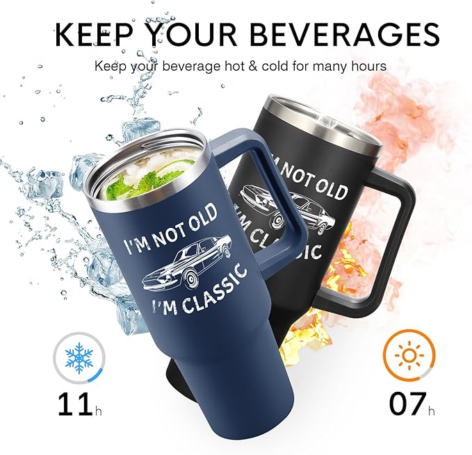 NOWWISH 40oz Tumbler with Handle and Straw for Men, I am Not Old Funny Christmas Gifts for Dad Husband Grandpa, Large Insulated Mug, Stocking Stuffer Idea - Navy Blue