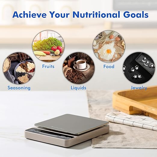 KitchenTour Digital Kitchen Scale - 500g/0.01g High Accuracy Precision Multifunction Food Meat Scale Jewelry Lab Carat Powder Scale with Back-Lit LCD Display(Batteries Included) Grey