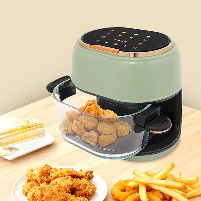 4.2 Quart Glass Air Fryer 1350W Air Fryer Glass with Touch Control & 176-374 ℉ Adjustable Temp & 120-Minute Timer & Baking Tray for French Fries Chicken Steak Wings Bread