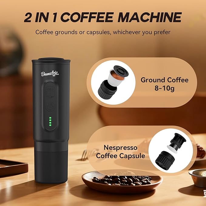 H02 PRO Portable Espresso Machine, Travel Coffee Maker fits NS Capsule & Ground Coffee, Christmas Gift Camping Small Mini Coffee Machine with Self-heating, Electric Espresso Maker