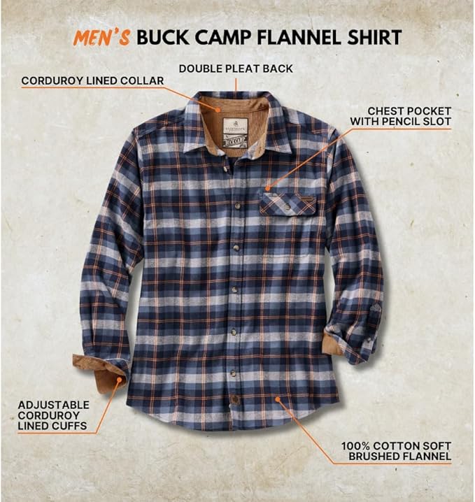 Legendary Whitetails Men's Flannel Shirt Long Sleeve Button Down 100% Cotton