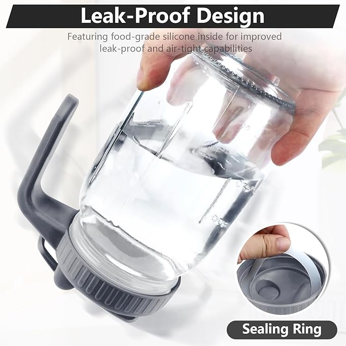 32 oz Glass Pitcher with Lid, 1 Quart Breastmilk Pitcher Double Leak Proof, Wide Mouth Jar with Flip Cap Lid, Heavy Duty Container for Water, Juice, Milk, Tea, Iced Coffee, and Drinks（Grey）