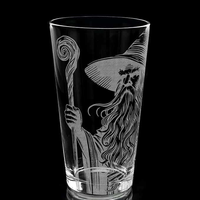 GANDALF THE GREY Engraved 16oz Pint Glass | Inspired by Tolkien Power Ring and Middle Earth | Great Christmas Gift Idea | Unique Elvish Fantasy Wizard Fantasy Decor!