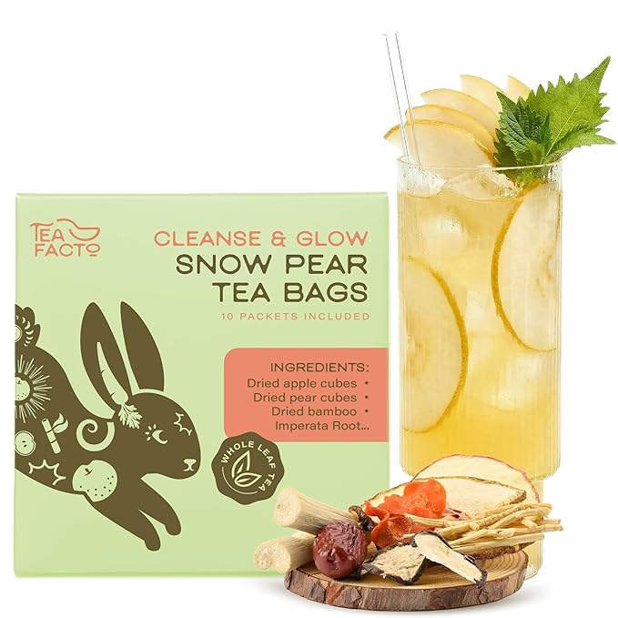 Tea Facto Cool Cleanse* Asian Pear Tea Bags with Dried Pear, Apple, Carrot, Licorice Root, Sugarcane Fiber and Broomgrass Roots - Natural Fibers, Zero Added Sugar, Non-caffinated - 10 Count