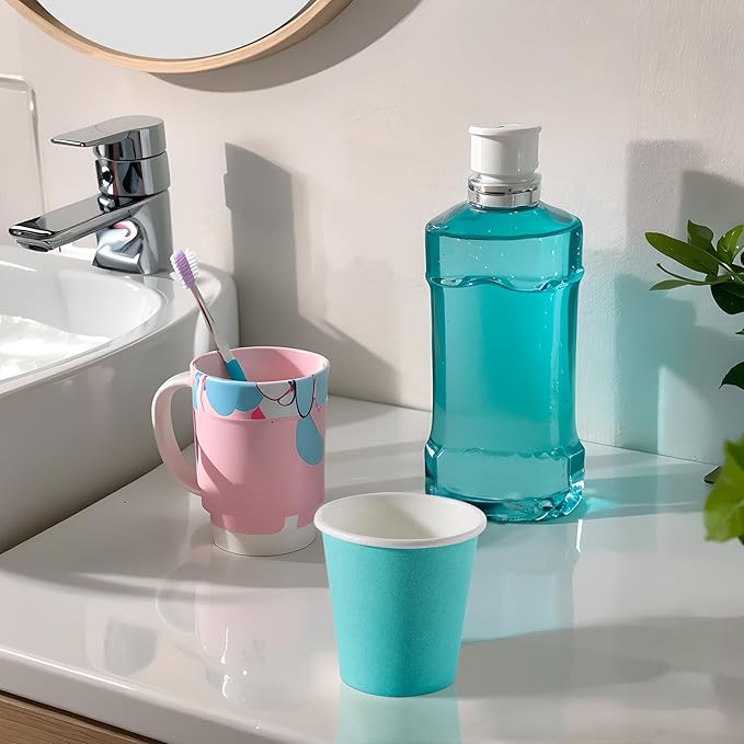 Brandon-super [100 Count - 2 oz] Small Paper Cups, Mouthwash Cup Bathroom Cups Mini Cup Small Disposable Cups (Blue)