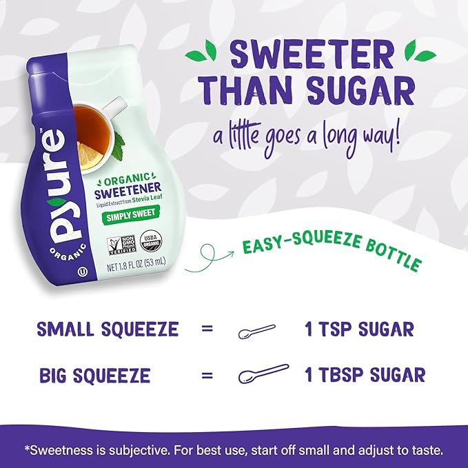 Pyure Organic Stevia Liquid Sweetener Keto Sugar Substitutes, Zero Calorie, Zero Sugar, Zero Carb, Plant-Based Sugar Free Liquid Stevia Extract, Simply Sweet, 1.8 oz (Pack of 4)
