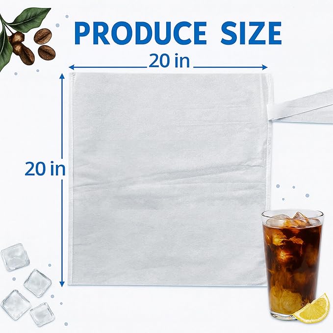 50 Pack 20" x 20" Cold Brew Coffee Filter Bags, Extra Large Disposable Brewing Bags, Non-Woven Fabric Mesh for 1-5 Gallon Cold Brew Systems, Tea, Juice, Home & Commercial Use