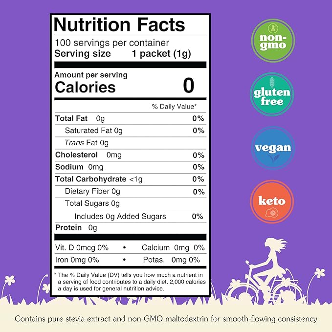 NuNaturals White Stevia Powder Packets, Single-Serve, Zero Calorie Sugar Substitute, 100 count