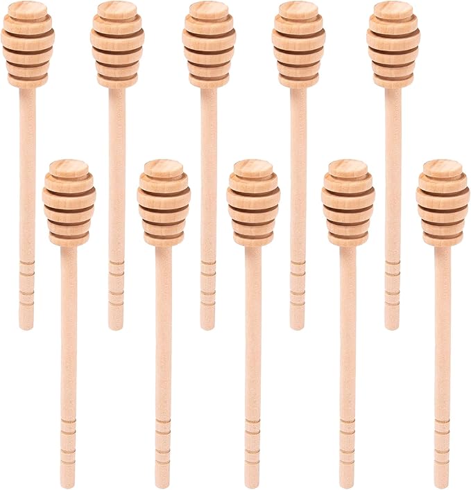 10pcs 6 inch Wooden Honey Mixing Stirrer Dipper Stick Collecting Dispensing Drizzling Honey Spoon Dipper Jam Portable Wedding Party Gift (10, 6Inch)