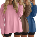 Ficerd 3 Pack Women's Oversized Long Sleeve Shirts Cotton Gym Round Neck Tops Loose Fit Casual Workout Baggy Fall Basic Tee