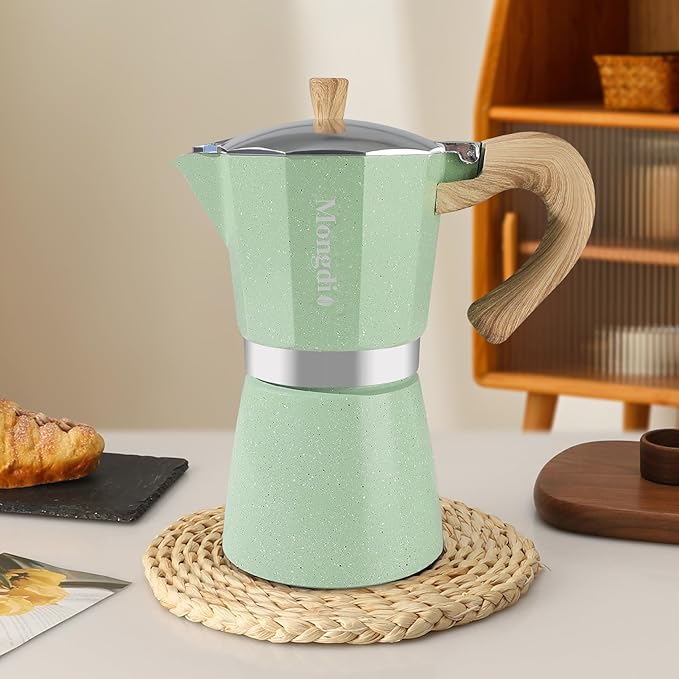 Mongdio Stovetop Espresso Maker Moka Pot, Cuban Coffee Maker Stove top coffee maker Moka Italian Espresso Greca Coffee Maker Brewer Percolator, 9 Espresso Cups, 15 oz - Green