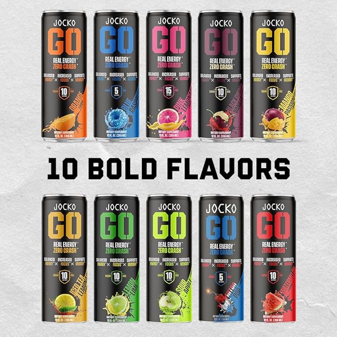 Jocko GO Energy Drink - Keto, Vitamin B12, Vitamin B6, Electrolytes, L Theanine, Magnesium- Energy Boost, Sugar Free Nootropic Monk Fruit Blend - 12 Pack (Mango Passionfruit)