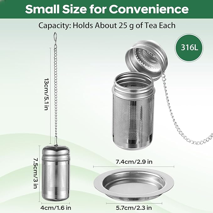 Tea Infuser For Loose Leaf Tea, Extra Fine Mesh Tea Diffusers For Loose Tea, 316L Stainless Steel Tea Strainer, Reusable Tea Steeper For Coffee, Herbs, Fruit, Spices（3.4oz）