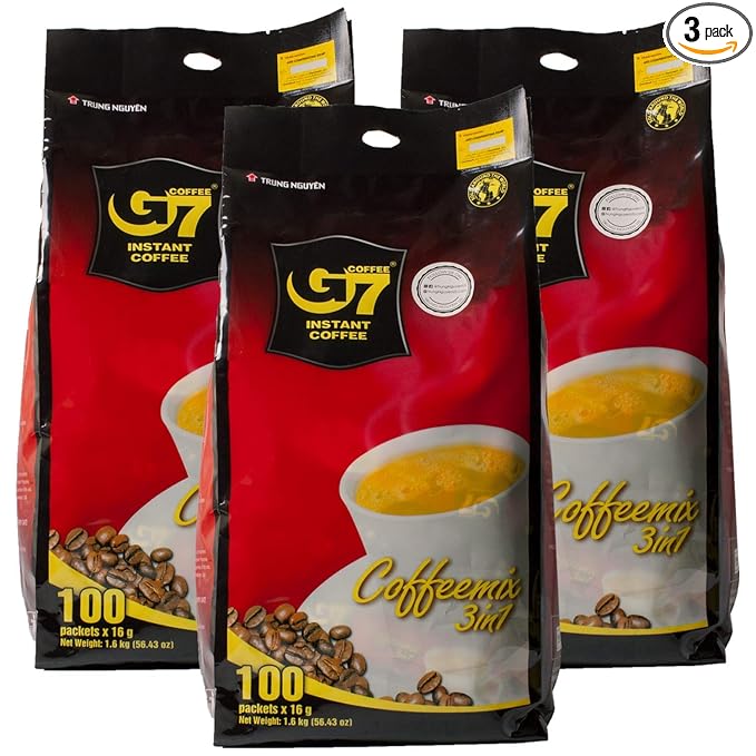 Trung Nguyen — G7 3 in 1 Instant Coffee — Roasted Ground Coffee Blend w/Non-dairy Creamer and Sugar — Strong and Bold — Instant Vietnamese Coffee | 100 Packets (3 Bags in a Pack)