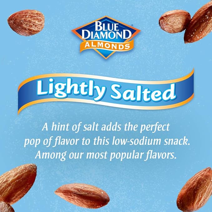 Blue Diamond Almonds Low Sodium Lightly Salted Snack Nuts, 16 Oz Resealable Bag (Pack of 1)