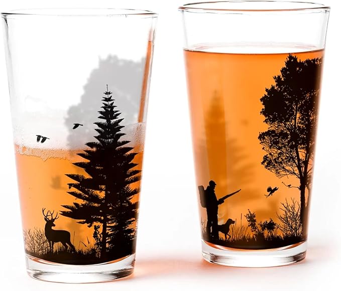 Black Lantern Pint Glass – Beer Glasses for Craft Beer Enthusiasts - One 16oz. Premium Pint Glass for Nature Lovers - Glasses for Cocktails Beer Water and Juice (Hunting Landscape)