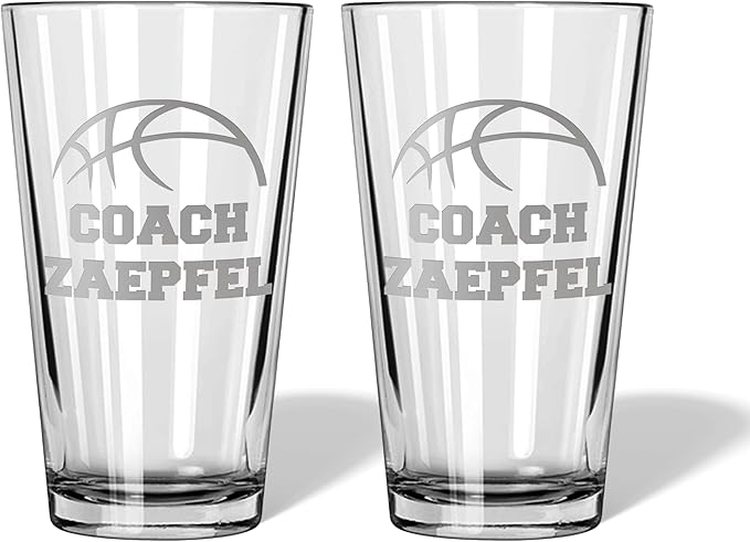 Basketball Whiskey Glass - Personalized Basketball Coach Glass Engraved Coach Award Thank You Gifts for Men End of Season Gifts for Coaches (Basketball, Dbl Pint Gift Box)