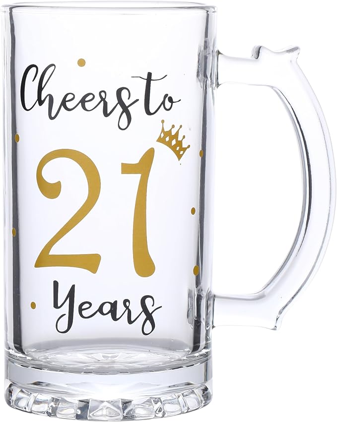 21th Birthday Gift，Men and Women Cheering 21th Birthday Beer Mugs，Cheers to the 21th Anniversary Beer Glass，21th Birthday Party Wedding Anniversary Decorative Gift, 18 Ounce (Cheers to 21 Years)