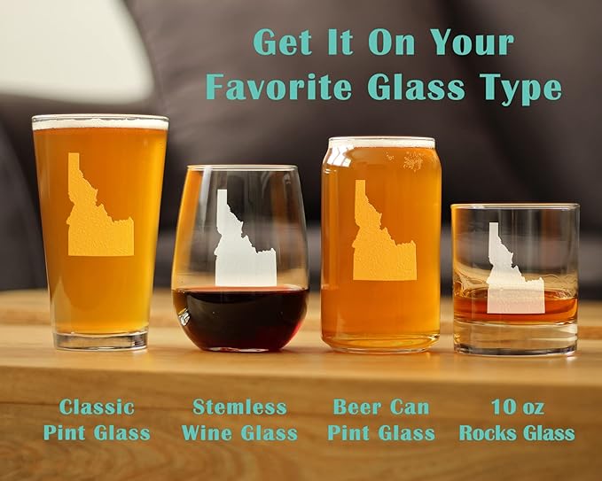 Idaho State Outline Pint Glass for Beer - State Themed Drinking Decor and Gifts for Idahoan Women & Men - 16 Oz Glasses