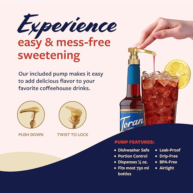 Torani Sugar Free Syrup, Raspberry Flavored Syrup for Drinks, Zero Calorie, Pump Included, 25.4 Fl Oz