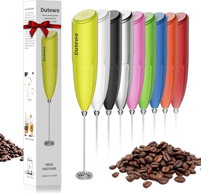 Hand Mixer Milk Frother for Coffee - Dutewo Frother Handheld Foam Maker for Lattes, Electric whisk Drink Mixer Mini Foamer for Cappuccino, Frappe, Matcha, Hot Chocolate, Yellow 394C