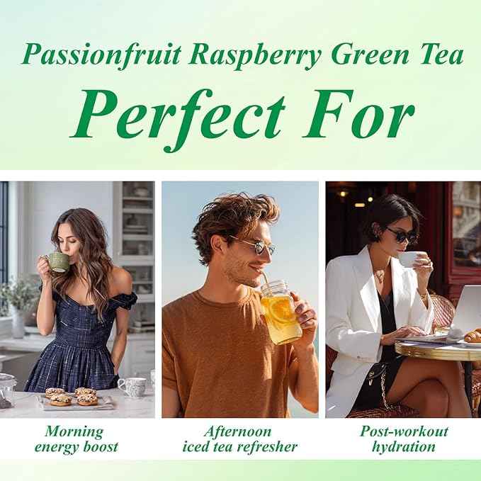 WT WEETEE Passionfruit Raspberry Green Tea, 100 Count Passion Fruit Raspberry Flavored Green Teabags, No Bitter Green Tea Bags, No Add Sweeter