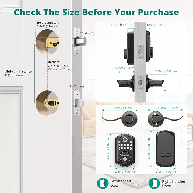 DS10 Keyless Entry Door Lock with 2 Lever Handle, Fingerprint, Keypad Code, 2 Keys, Smart Locks for Front Door, Bedroom, One-time Code, Auto-Lock, Easy Installation - Oil Rubbed Bronze