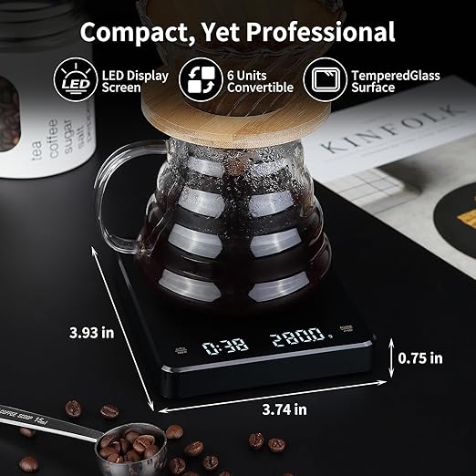Mini Coffee Scale with Timer, Rechargeable Espresso Scale, 3kg/0.1g Accurate Scale for Espresso and Pour-Over Coffee, Portable Digital Kitchen Scale with Automatic Timing-Black ﻿