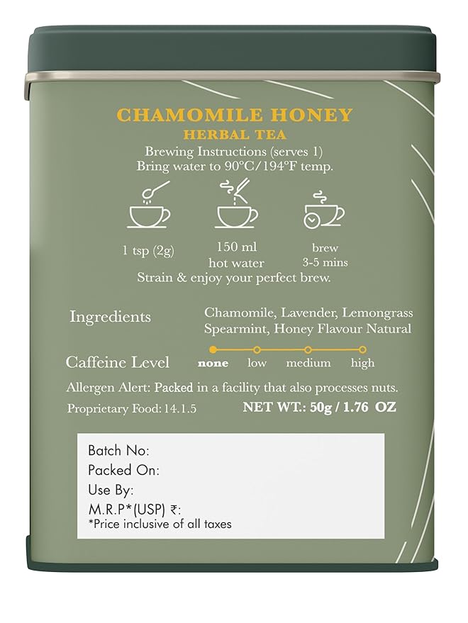 Luxmi Estates - Chamomile Honey Herbal Tea - 50g (25 Cups) | Certified Organic Tea | Caffeine-Free