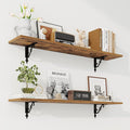 RICHFOCUS Floating Shelves for Wall Decor, 39.4W x 8D Shelves Set of 2, 8 Inch Deep Rustic Wood Shelves Wall Mounted with Brackets, Long Floating Shelves for Living Room Bedroom Kitchen, Rustic Brown