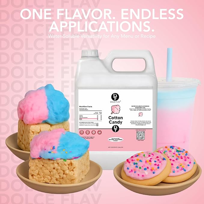 Dolce Flav Cotton Candy Extract – 32 Ounce Water-Soluble Kosher, Sugar-Free, Concentrated Carnival-Style Flavoring for Baking, Frostings & Drinks
