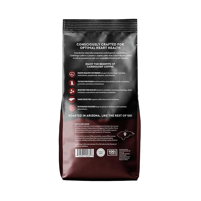 Cardiology Coffee – Whole Bean Coffee – USDA Certified Organic, Mold Free 12oz Premium Dark Roast Coffee Beans - Organic Espresso Beans with Antioxidant Benefits – Perfect for Heart Healthy Lifestyle