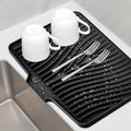 Silicone Dish Drying Mat, Stone Drying Mat for Kitchen Counter with Built-In Drain, Non-Slip Drain Pad with Built-in Drain, Heat Resistant Stone Drying Mat, 1Pcs Black(19.7" x 17")