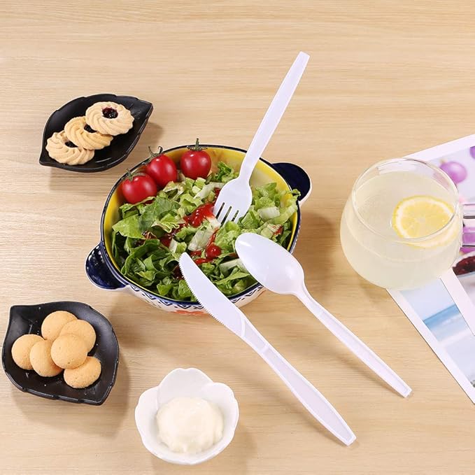 Plastic Spoons Disposable Individually Packaged Spoon White 7Inch Commercial Take Away Spoons Heavy Individually Wrapped 100 PCS