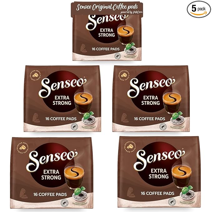Senseo Extra Strong Dark Roast Coffee Pods, 5 Packs, 80 Count, Intense Dark Flavor, Crema Layer on Top, Compatible with PeleCom Machine
