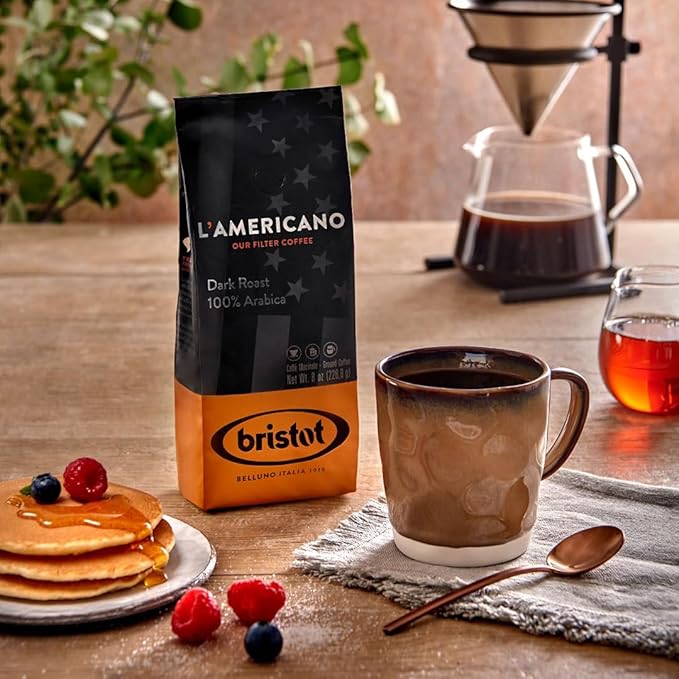 Bristot L'americano Dark Roast Ground Filter Coffee | 100% Arabica | For Pour-over/French Press/Drip | 8oz/226.8g