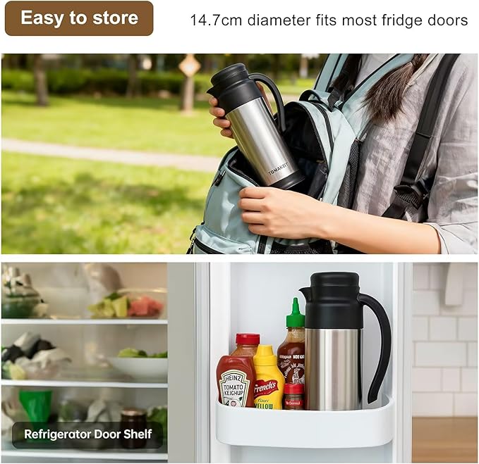 Creamer Pitcher for Coffee,1L/34 Oz Thermal Coffee Carafe,Stainless Steel Coffee Carafes for Keeping Hot and Cold,Double-Wall Design,12-Hour Hot & Cold,Leak-Proof, Portable for Travel,Camping,Office