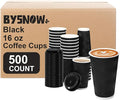 16 oz Coffee Cups with Lids, 500 Pack Disposable Coffee Cups Insulated Ripple Paper Cups for Water, Juice, Espresso (Black 16 oz)