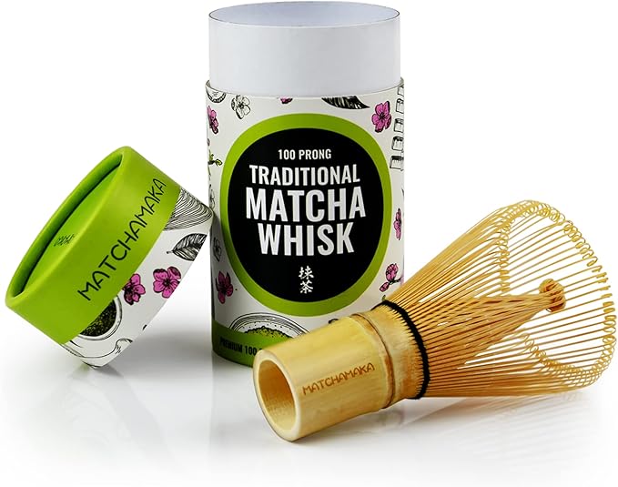 Premium Matcha Green Tea Whisk - 100 Prong - MATCHAMAKA Traditional Japanese Bamboo Matcha Whisk - Green Tea, Matcha Latte, Matcha Ceremonial Powder, Matcha Tea - The Perfect Matcha Ceremony Whisk