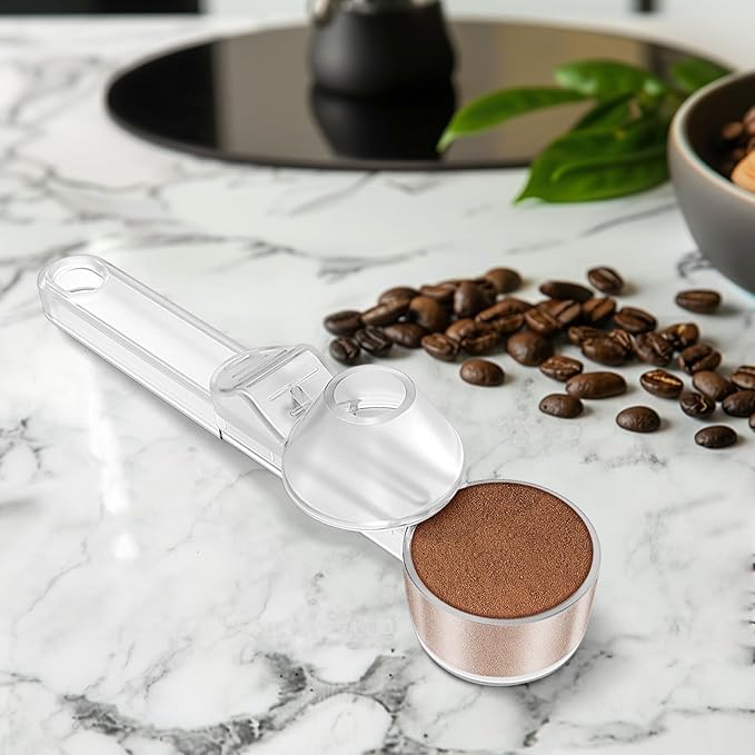 Coffee Scoop & Funnel for Reusable K Cup Refillable Coffee Pods, Coffee Measuring Spoon 2 Tablespoon Capacity, Scoop with Funnel for Ground Coffee, Protein Powder, Tea (Clear, 1 Pack)