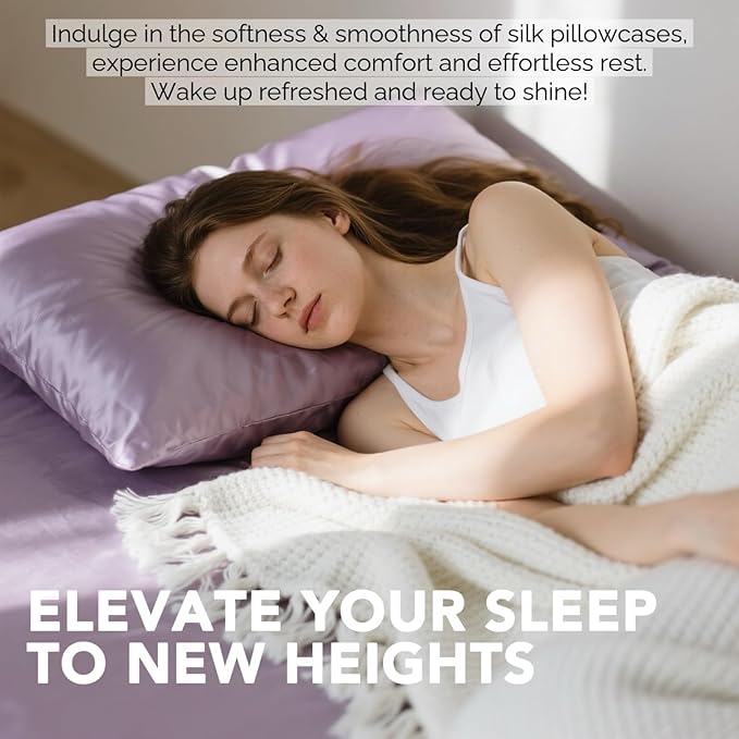 Ravmix Silk Pillow Cases with Zipper, 21momme Mulberry Silk Pillowcase for Hair Skin Health, Soft Smooth Breathable Cool Pillow Cover for Beauty Sleep with Gift Box 1PC(King 20"x36", Lilac)