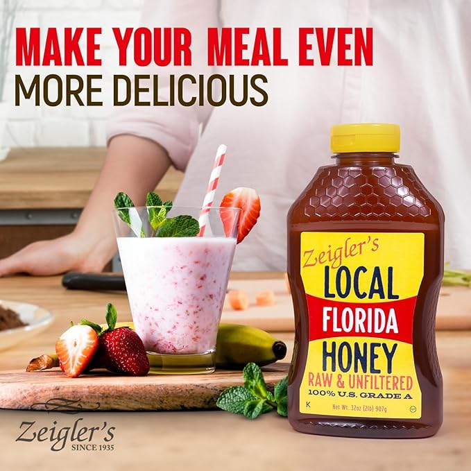 Zeigler's Florida Local Honey, 32 Oz – 100% Pure, Raw & Unfiltered Honey – All-Natural, Packed with Nutrients – Great with Tea, Yogurt, Cottage Cheese, Sandwiches, Smoothies