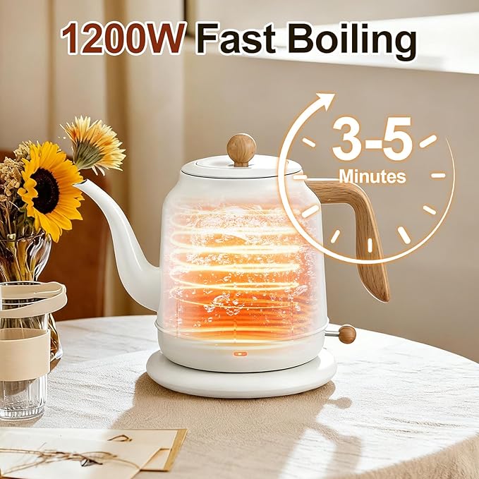 1.2L Electric Gooseneck Kettle with thermometer, Tea Kettle for Boiling Water, Gooseneck Electric Kettle for Coffee & Tea